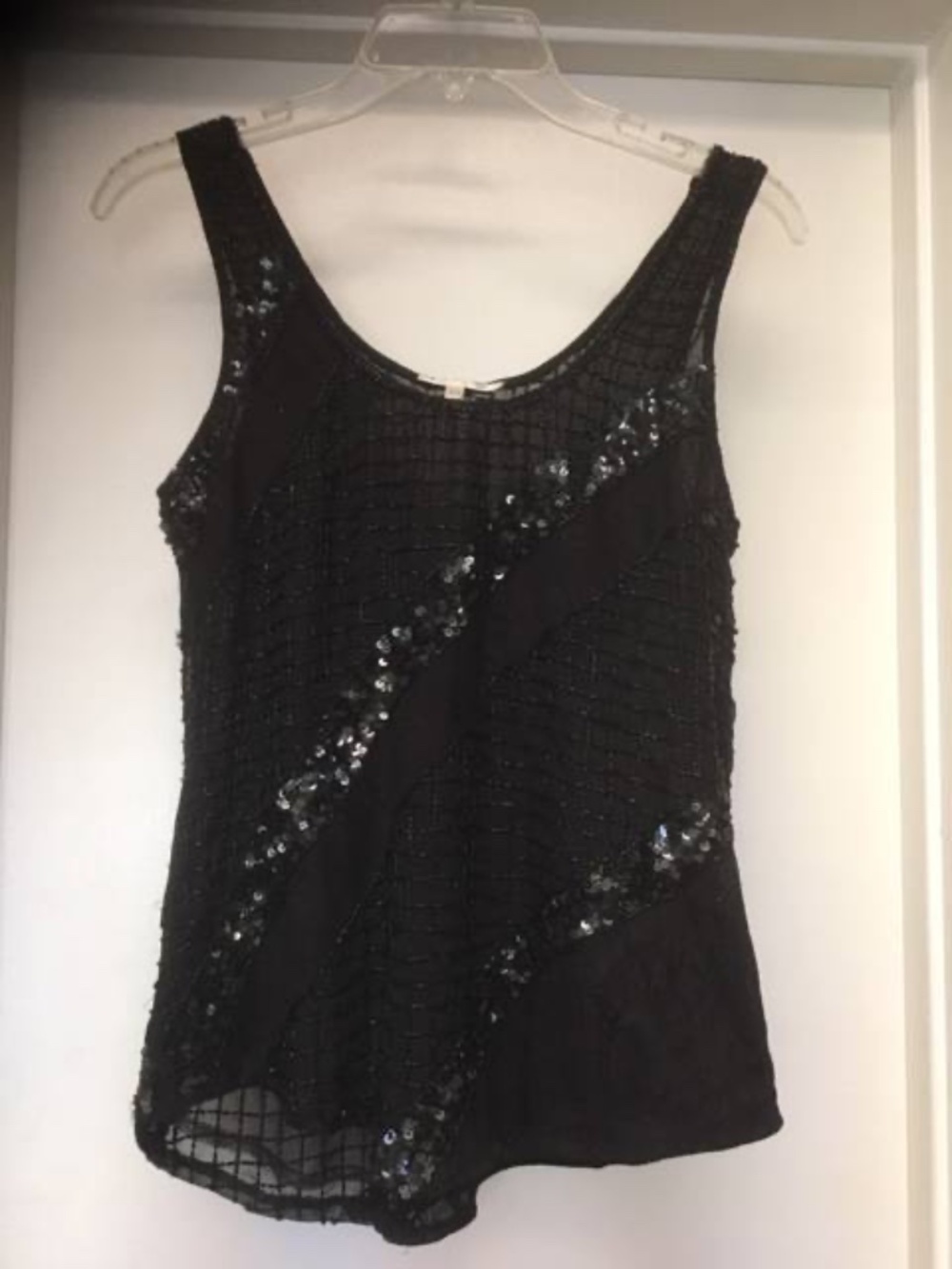 MATTY M Black Beaded Embellished Lace Mesh Sequin Tank EUC